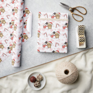 Papier Cadeau Otter Avec Snowman En Hiver Pour Noël