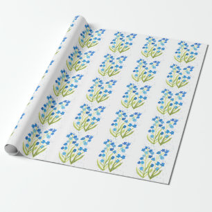 Papier Cadeau Oubliez-moi pas Fleurs bleues Baby shower fille