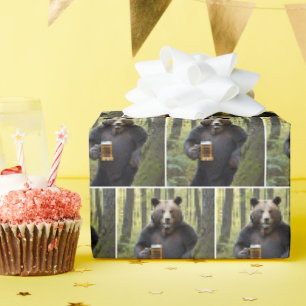 Papier Cadeau Ours avec bière d'anniversaire