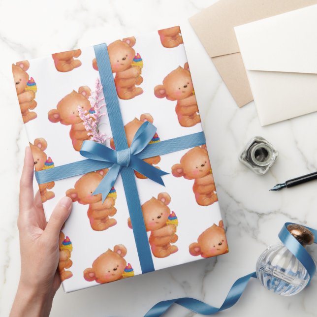 Papier Cadeau Ours avec cône de glace (Cadeaux)