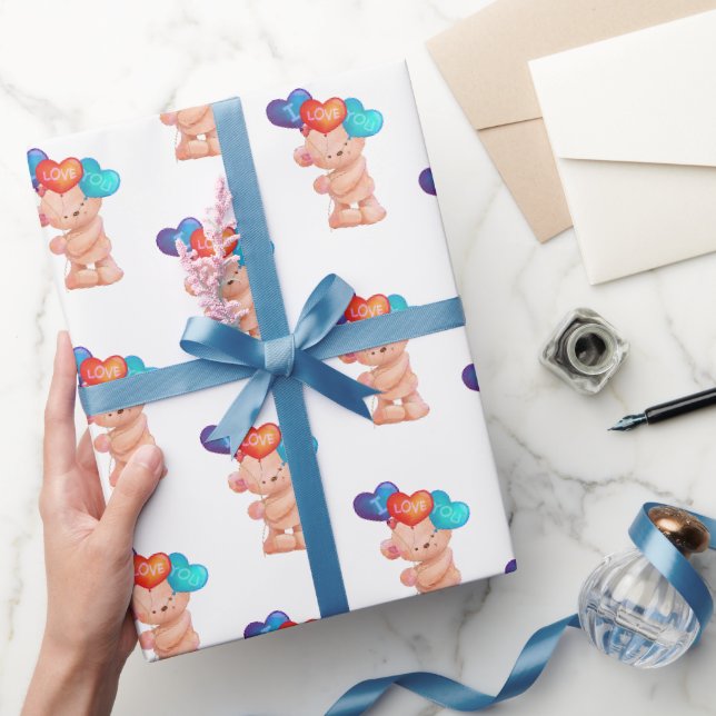 Papier Cadeau Ours avec I Love You Balloons (Cadeaux)