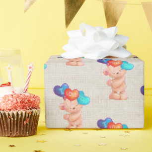 Papier Cadeau Ours avec I Love You Balloons