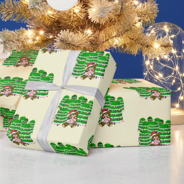 Papier Cadeau Ours avec JOY Noël (Vacances)