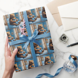 Papier Cadeau Ours Avec Ours En Teddy Sur Lit