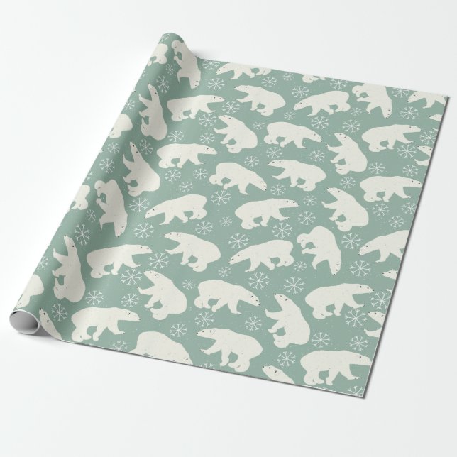 Papier Cadeau Ours blancs, flocons de neige motif - cadeaux de N (Déroulé)