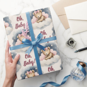 Papier Cadeau Ours céleste fille Oh Baby shower bébé