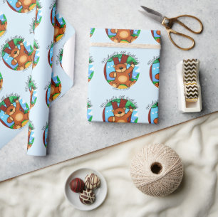 Papier Cadeau Ours dans la prairie d'anniversaire