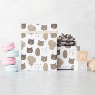 Papier Cadeau ours de bois mignon baby shower garçons