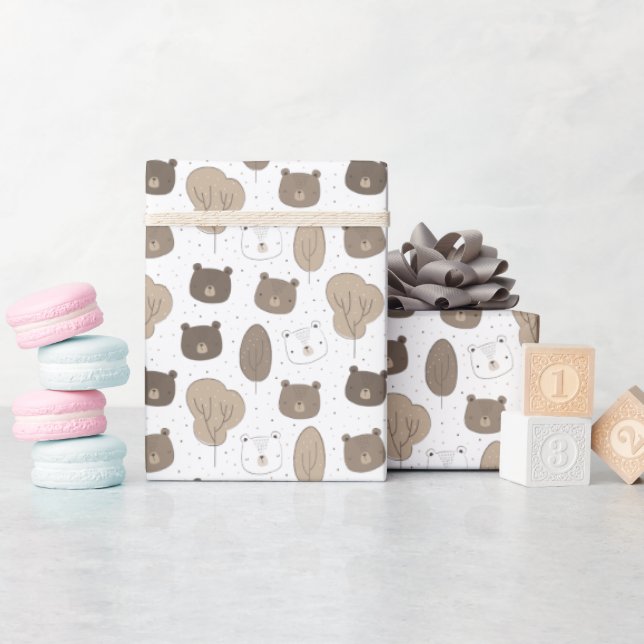 Papier Cadeau ours de bois mignon baby shower garçons (Baby Shower)