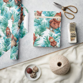 Papier Cadeau Ours de Noël floral