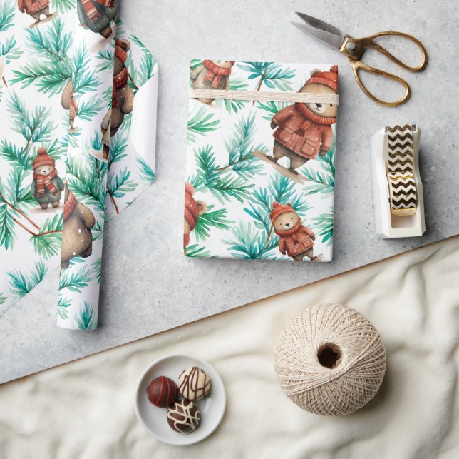 Papier Cadeau Ours de Noël floral (Artisanat)