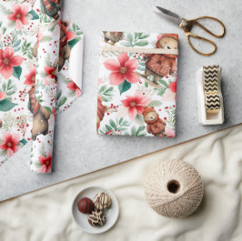 Papier Cadeau Ours de Noël floral