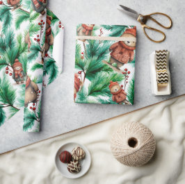 Papier Cadeau Ours de Noël floral