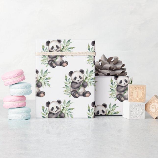 Papier Cadeau Ours De Panda En Bambou Feuilles (Baby Shower)
