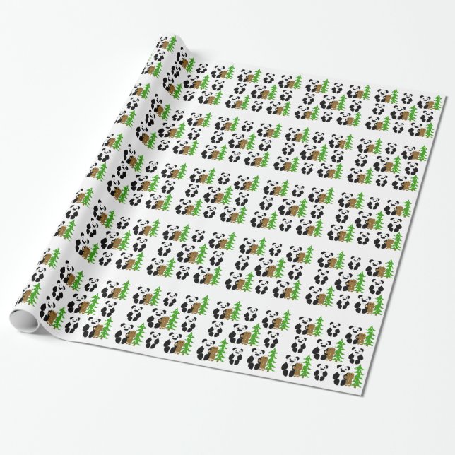Papier Cadeau Ours de panda Noël (Déroulé)