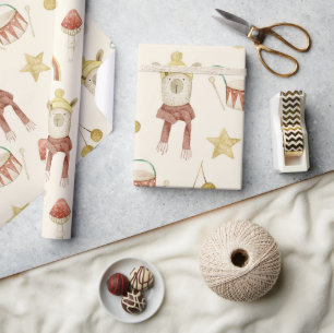 Papier Cadeau Ours de pépinière scandinave Boho
