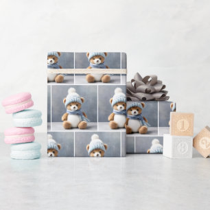 Papier Cadeau Ours En Conflit Avec Écharpe Et Casquette
