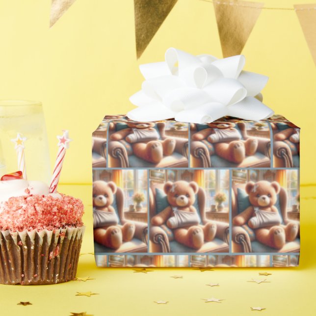 Papier Cadeau Ours en peluche avec bras dans une fronde (Fête d'anniversaire)
