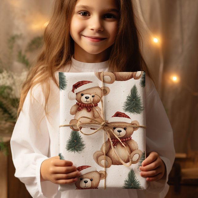 Papier Cadeau Ours en peluche de Noël mignon moderne (Créateur téléchargé)