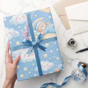 Papier Cadeau Ours en peluche dormant sur la lune