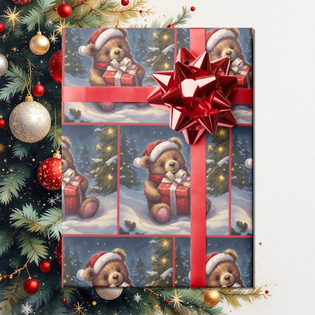 Papier Cadeau Ours en peluche mignon avec cadeau Rouleau de Noël (Créateur téléchargé)