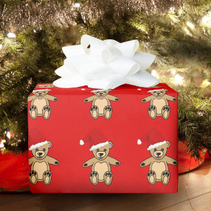Papier Cadeau Ours en peluche mignon avec chapeau de Père Noël r