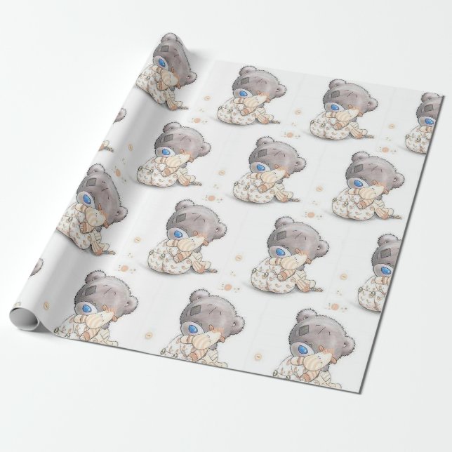 Papier Cadeau Ours en peluche mignon avec jouet personnalisable (Déroulé)