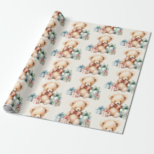 Papier Cadeau Ours en peluche mignonne avec cadeaux de Noël