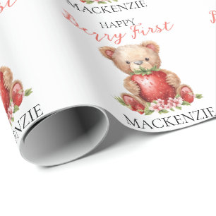 Papier Cadeau Ours en peluche nom personnalisé Berry Premier Ann