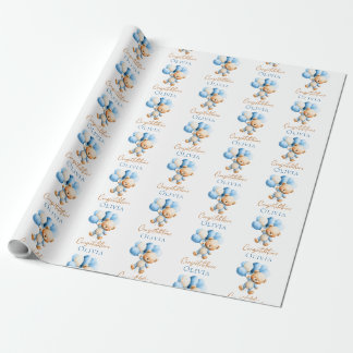 Papier Cadeau Ours en peluche personnalisé pour Baby Shower garç