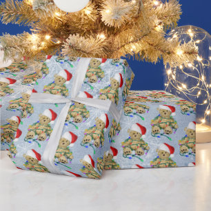 Papier Cadeau Ours En Teddy Dans Les Lumières De Noël En Tangue