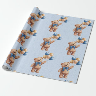 Papier Cadeau Ours en Teddy Tan mignon avec Baby shower garçon d