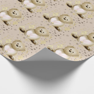 Papier Cadeau Ours et coeur en peluche