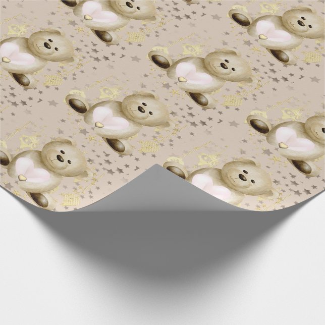 Papier Cadeau Ours et coeur en peluche (Coin)