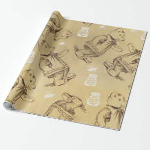 Papier Cadeau Ours et miel d'antiquité