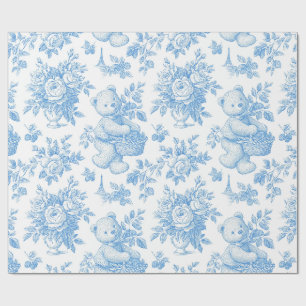Papier Cadeau Ours Floral Toile Français