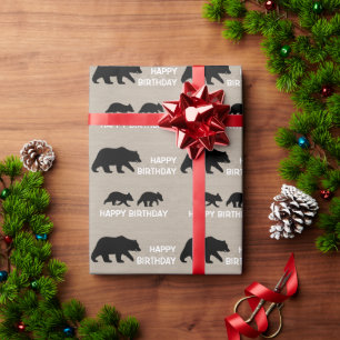 Papier Cadeau Ours grizzli avec petits   Anniversaire   Texte pe