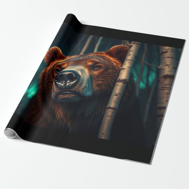 Papier Cadeau Ours grizzli, oiseaux et Aurora (Déroulé)