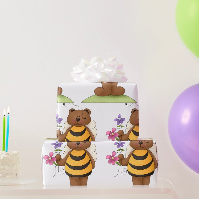 Papier Cadeau Ours habillé en Bumblebee avec Fleurs (Créateur téléchargé)