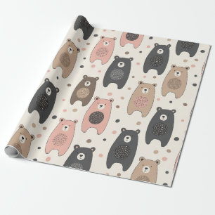 Papier Cadeau Ours mignon - Douce forêt de pastel (1)