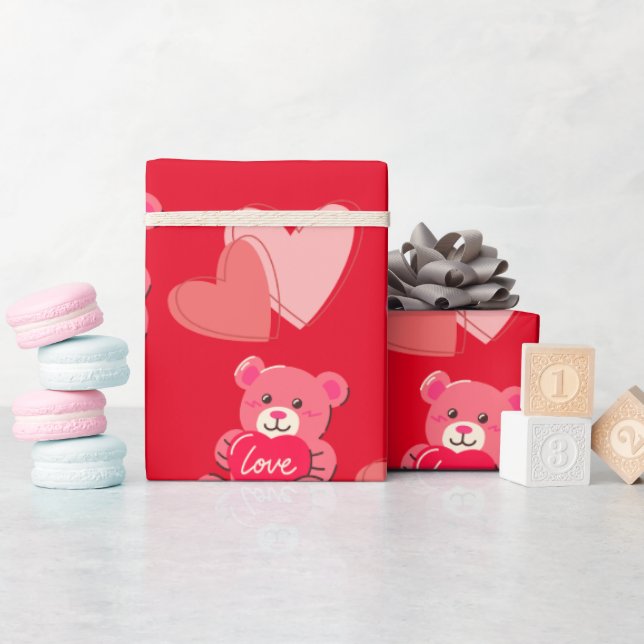 Papier Cadeau ours mignon Heureuse Sainte-Valentin (Baby Shower)