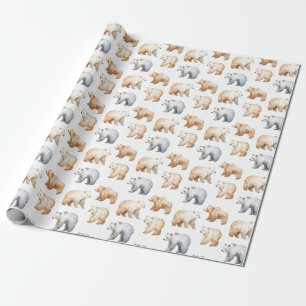 Papier Cadeau Ours mignons en blanc