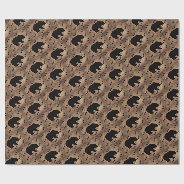Papier Cadeau Ours Noir Et Paniers Ours (Plat)