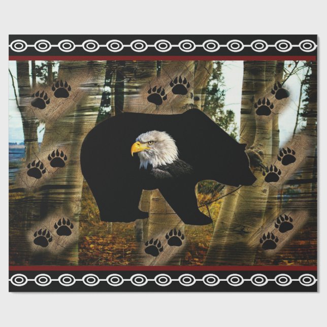 Papier Cadeau Ours Noir Ourson Ourson Ourson Ours Empreintes de  (Plat)