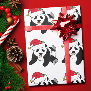 Papier Cadeau Ours panda de Noël dans le casquette de Père No