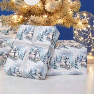 Papier Cadeau Ours pingouin et polaire sur un traîneau