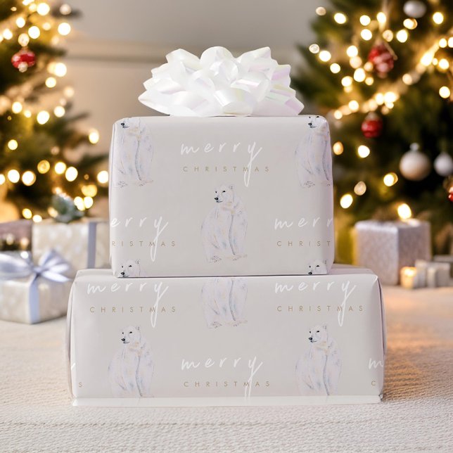 Papier Cadeau Ours polaire aquarelle Typographie moderne Noël (Créateur téléchargé)