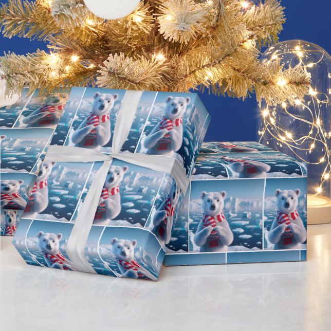 Papier Cadeau Ours Polaire Avec Coeur (Vacances)