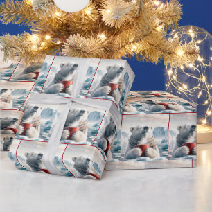 Papier Cadeau Ours Polaire Avec Mug De Café Rouge