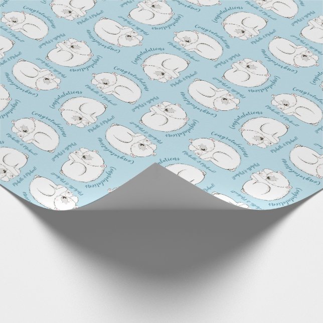 Papier Cadeau Ours polaire Baby shower Hiver bleu garçon (Coin)
